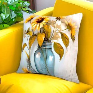 Pillow Cover Sunflowers Accent Zip Soft Deco Throw Shabby Flower Trendy Stylish